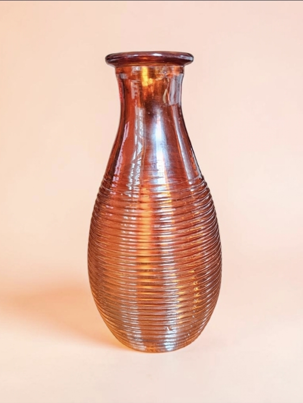 Small 5.5" Orange Glass Flower Bud Vase MCM Fluted Vintage Table Decor